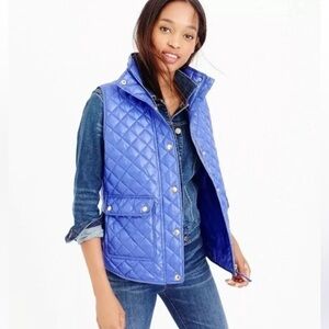 J. Crew Vibrant Blue Field Vest Quilted Shiny Down Filled Woman’s Medium NWOT